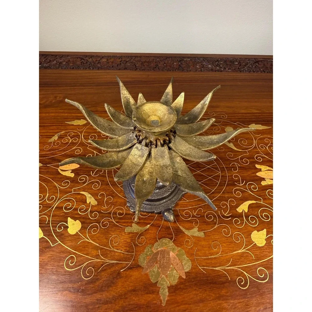 Vintage Brass Lotus‎ Candle or Incense Holder • Expanding Flower Design